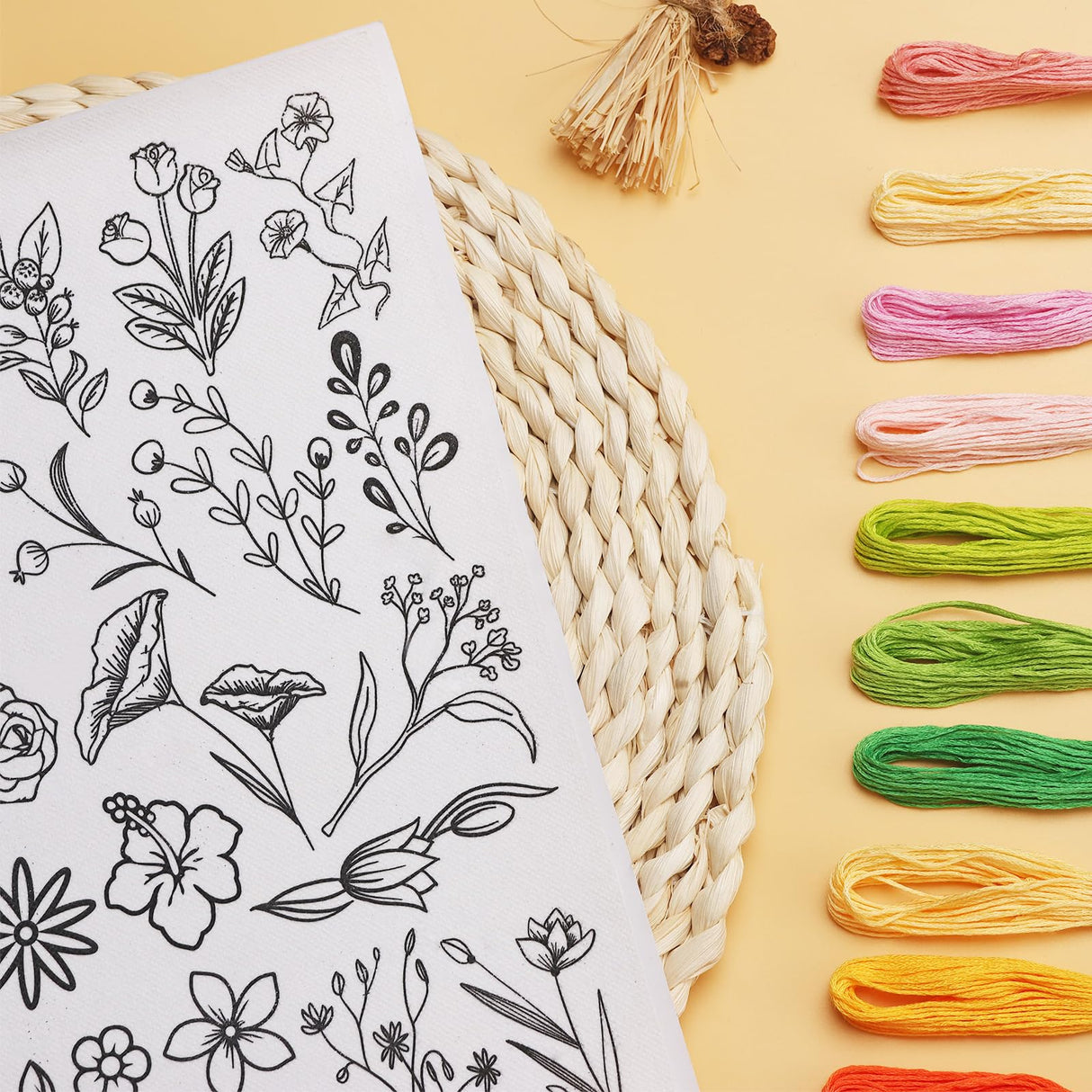 Patemby 50Pcs Water Soluble Embroidery Stabilizers, Stick and Stitch Embroidery Paper with Pre-Printed Flowers and Leaves Pattern Transfers for Hand Sewing Lover Beginners (Flower) Patemby