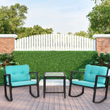 PayLessHere Outdoor Conversation Sets Rattan Furniture Wicker Rocking Chairs with Blue Cushions and Glass Coffee Table for Balcony Poolside Garden Patio Porch Backyard PayLessHere