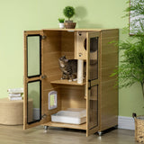 PawHut Cat House with Cat Tree Inside, Wheeled Kitty Cage for Indoor Cats with Scratching Posts, Condo, Flap Door, Cushion, Oak, 31.5" x 20" x 48.5" PawHut