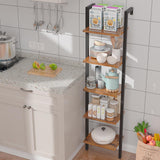 YMYNY 5 Tiers Ladder Bookcase, Industrial Wall Mounted Bookshelf, Open Display Rack with Metal Frame, Wooden Storage Shelves for Bedroom, Home Office, Plant Stand, Rustic Brown, 70*17.3*11.8"UHBC015H YMYNY