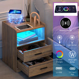 dnbss LED Nightstand with Charging Station, Smart Bedside Table with 24-Color RGB LED Lights, Charging Nightstand for Bedroom, Modern Nightstand Brown dnbss