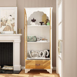 Elegant ECACAD 70.9" Bookcase Storage Cabinet with Carved Doors & 3-Tier Shelves in Brown & White ECACAD