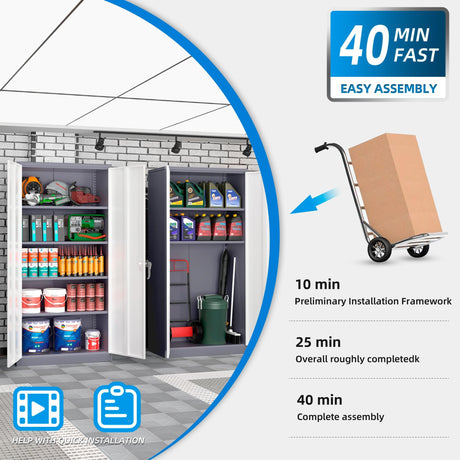 Superday Metal Storage Cabinets, 72" Storage Cabinet with Locking Door, Tall Garage Cabinet with 2 Doors and 4 Adjustable Shelves for Home Office, Classroom, Easy Assemble(White Grey) Superday