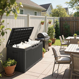 Greesum 100 Gallon Resin Deck Box Large Outdoor Storage Boxes with Cushions for Garden Tools, Patio Furniture Pillows, Pool Supplies, Black Greesum