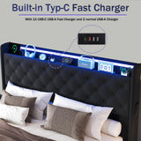 Ailisite Queen Lift-Up Storage Bed with Tufted Wingback Headboard and USB Charging Station, Black Upholstered Design Ailisite