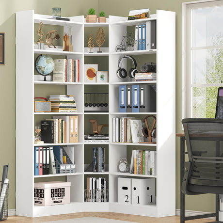 Semoic 70.8" Tall Corner Bookshelf, 7 Tiers Large Etagere Bookcases with Baffles, L-Shaped Modern Storage Display Rack Industrial Bookshelves for Bedroom, Home Office, Living Room & Kitchen, White Semoic