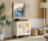 WAMPAT Kitchen Buffet Server Table with 6 Drawers & Storage Cabinet, Accent Sideboard Cupboard with LED Light, Console Table Living Room Dining Room, White & Brown WAMPAT