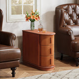 Tribesigns Solid Wood End Table, 3-Drawer Modern Sofa Side Table, Narrow Chair Side Table Slim Nightstand for Living Room, Bedroom, Finished Back, No Assembly Required, Walnut(Set of 2) Tribesigns