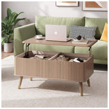 Vanvuson Lift Top Coffee Table with Storage, Mid Century Modern Coffee Table with Solid Wood Legs, 38" Minimalist Fluted Center Table for Living Room, Home Office, Natural Oak Vanvuson