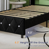 HOMBCK Twin Bed Frames, Upholstered Platform Bed with Diamond Tufted Headboard, Modern Velvet Bed Frame with Wingback Design, No Box Spring Needed, Easy Assembly, Black HOMBCK