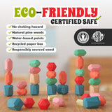 EVERSMART 36 Pcs Wooden Stacking Blocks – Montessori Toys for 1 2 3 4 5 6 Year Old Toddlers and Kids, XL Rocks, No Choking Hazard – Sensory STEM Building Stones, Girl or Boy Birthday Gifts EVERSMART