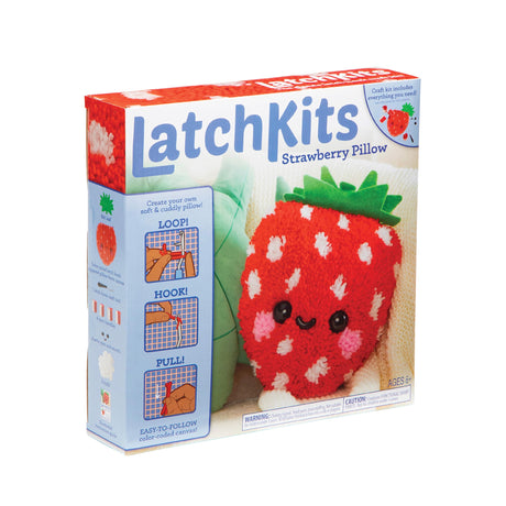 Latchkits Strawberry Pillow - Latch Hook Kits for Kids, Arts and Crafts, Yarn Art, Kids Crafts, Toys for Girls, Birthday Gift for Girls, Easy to Follow Pattern, Hook Included, Craft Kits, Ages 6+ LatchKits