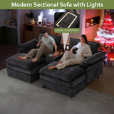 EYATZO 124" U Shaped Cloud Couch, Modular Sectional Sofa with Movable Ottomans, Modern Deep Seat Sofas for Living Room, Comfy Chenille Sectionals with Central Console & Bluetooth Speakers (Black) EYATZO