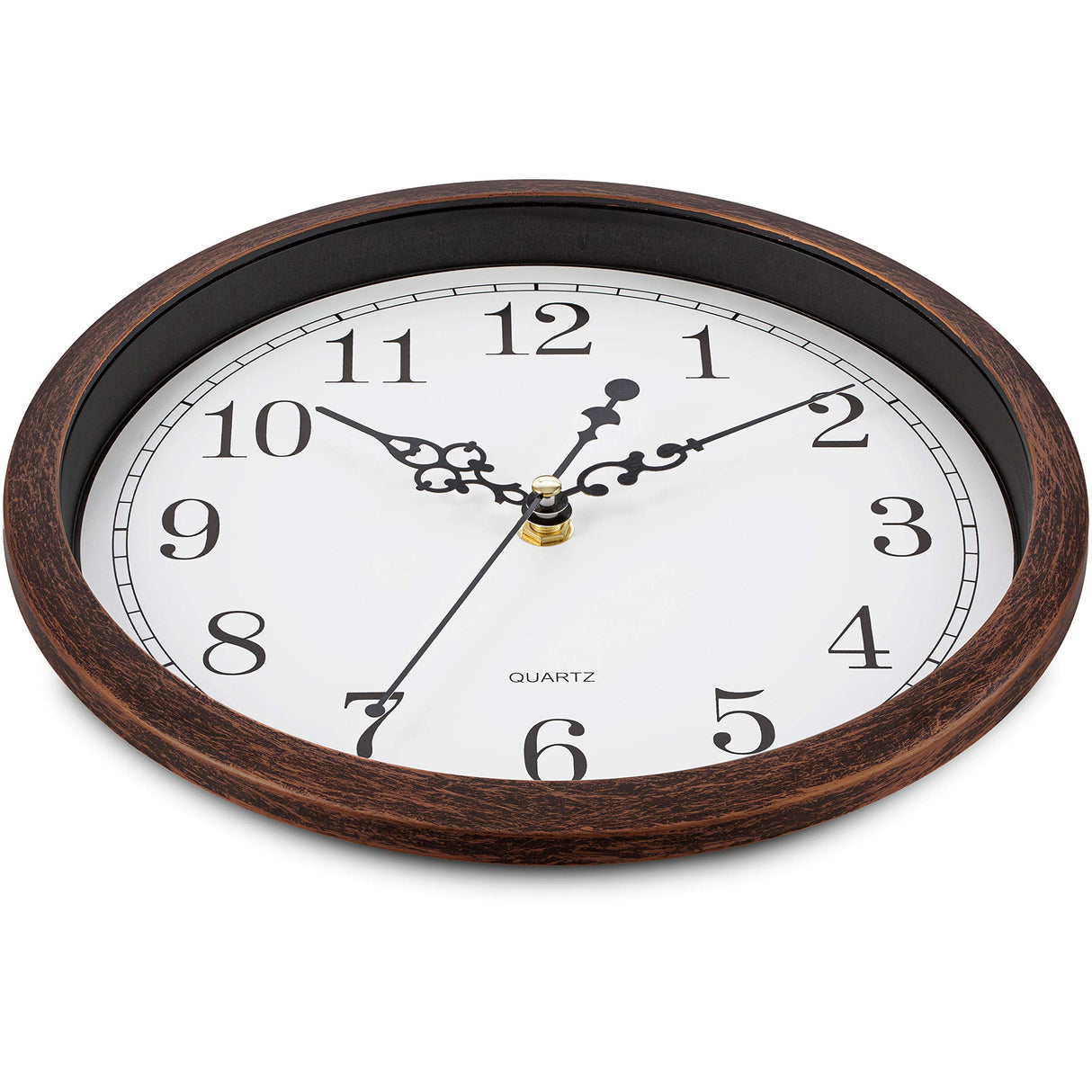 Bernhard Products Wall Clock 10 Inch Silent Non Ticking Movement Quality Quartz Battery Operated Round Easy to Read Decorative Brown Home/Kitchen/Office/Bedroom/Classroom/School Clocks, Black Numbers Bernhard Products