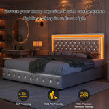 GEGOFORU PU White Queen Bed Frame with LED Lights and Spacious Storage Drawers GEGOFORU