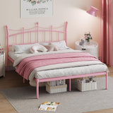 Weehom Full Size Bed Frame with Headboard, Metal Platform Bed for Kids Adults Easy Assembly Under Bed Storage Space Heavy Duty Steel Slat Support No Box Spring Needed, Pink Weehom