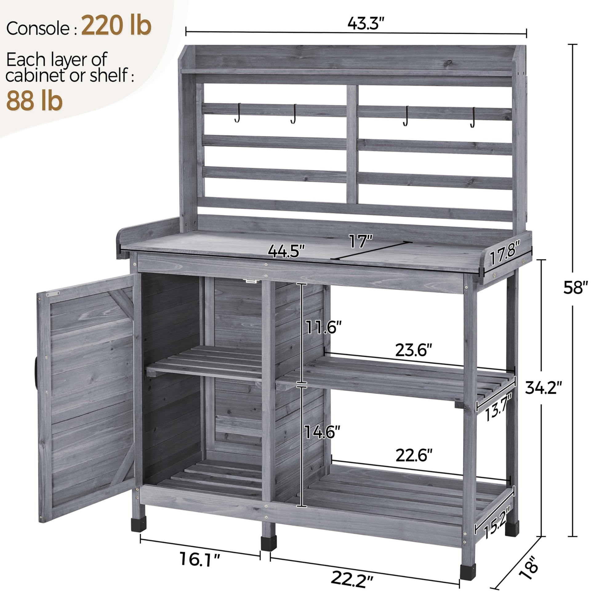 Yaheetech Outdoor Potting Bench, Large Horticulture Work Table Workstation with Storage Cabinet Shelf & Planting Working Console for Patio/Lawn/Garden - Gray - WoodArtSupply