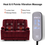 MCombo 57.8" Zero Gravity Power Loveseat Recliner with Heat and Vibration Massage, Reclining Loveseat Sofa with USB Ports, Cup Holders for Living Room, Fabric 6035SET (Burgundy) MCombo
