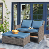 OC Orange-Casual 2-Piece Outdoor Patio Furniture Wicker Love-seat and Coffee Table Set, with Built-in Storage Bin, Grey Rattan, Navy Blue Cushions OC Orange-Casual