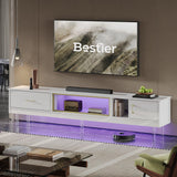 Bestier Modern TV Stand for 85 inch TV, 80 inch Long LED Entertainment Center with Storage Drawer & Cabinets for Living Room, High Gloss Media Console Table, Furniture in Living Room, White Gold Bestier