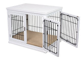 BIRDROCK HOME Decorative Dog Kennel with Pet Bed - Small Indoor Pet Crate, Double Door Design, Engineered Wood & Metal Wire, Furniture-Style House for Small Dogs, Side Table or Nightstand, White BIRDROCK HOME