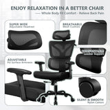 Winrise Office Chair Ergonomic Desk Chair, High Back Gaming Chair, Big and Tall Reclining Comfy Home Office Chair Lumbar Support Breathable Mesh Computer Chair Adjustable Armrests (Black) Winrise