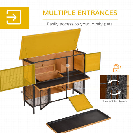 PawHut 48" 2-Story Large Rabbit Hutch Bunny Cage Wooden Pet House Metal Frame with Individual Room, Ramp, No Leak Tray, Feeding Trough, Waterproof Asphalt Roof for Outdoor/Indoor PawHut