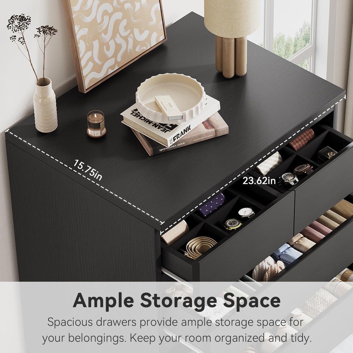 Black Tall 7 Drawer Dresser for Bedroom, Modern Wood Closet Dressers & Chests of Drawers with Jewelry Storage, 23.6" L*15.8" W*47.5" H in Large Vertical Dresser for Bedroom, Living Room, Nursery Jocoevol