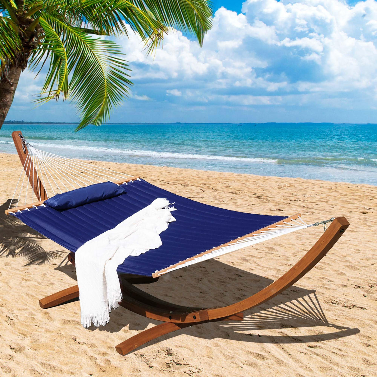 Lazy Daze Hammocks 13 FT Outdoor Arc Wood Hammock Stand, 2 Person Russian Pine Hardwood Hammock Stand with Carabiners and Chains, for Outdoor Patio Garden Yard Poolside, 500lb Capacity, Brown Lazy Daze Hammocks