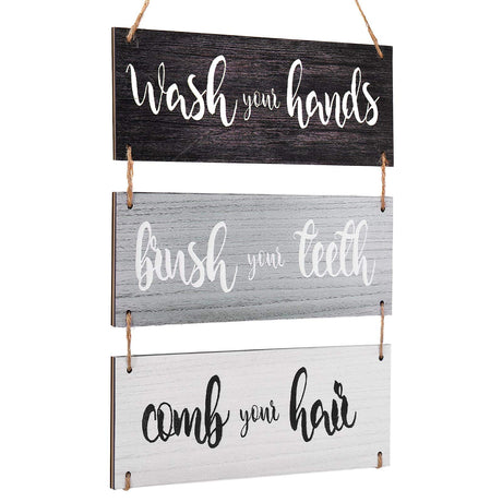 Jetec Bathroom Wall Decor Bath Rules Wall Art Sign Family Hanging Funny Wooden Hanging Sign Rustic Wood Decor for Home Bedroom Outdoor(Simple Pattern,Black, White, Gray) Jetec