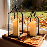 Rustic Farmhouse Decor Metal Lantern Set of 2 Decorative Lanterns for Home Indoor Outdoor Living Room, Fireplace, Patio, Wedding & Kitchen Table Centerpieces Gelazurem