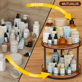 MUTUALUS Lazy Susan Organizer 2 Tier - 12.4" Turntable Spice Rack for Table Top, Wooden Rotating Lazy Susan for Cabinet Pantry Kitchen Countertop Dining Table Cupboard Bathroom Vanity Storage MUTUALUS