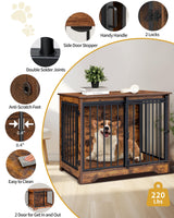 Hzuaneri Dog Crate Furniture, 32" Double Door Dog Crate with Barn Door, Dog Kennel Indoor, End Side Table Wooden Dog Crate for Small Medium Large Dog, Anti-Chew Anti-Escape, Rustic Brown DFC83601B Hzuaneri