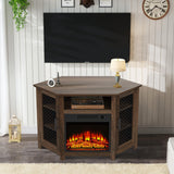 COMEFFIE 45" Corner TV Stand with 18" Fireplace Insert, Electric Fireplace Entertainment Center with Adjustable Shelves, Modern TV Stand Fit TVs up to 55 Inches for Living Room, Bedroom (Brown) COMEFFIE