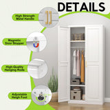 UNICOLY Armoire Wardrobe Closet with Doors, 71'' Wardrobe Cabinet with Hanging Rod, Metal Closet with 2 Adjustable Shelves for Bedroom School, Employee, Gym, Armarios De Ropa para Dormitorio, White UNICOLY