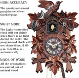 Pobking Engstler Quartz Cuckoo Clock 5-Leaves, with Singing Bird,Night Mode and Swinging Pendulum, Quartz Cuckoo Clock for Wall, Walnut Pobking