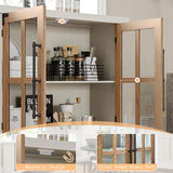 AMERLIFE 63" Buffet Sideboard Cabinet with Storage, Modern Farmhouse Cabinet with 4 Glass Doors & Adjustable Shelf, Wood Buffet Table Cabinet for Kitchen Dining Room Living Room, White AMERLIFE