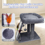 TWDEPART Cat Tree Tower with Cat Scratching Post for Indoor Cats, Activity Centre Climbing Tree with Scratching Board and Playful Toy Balls, Grey TWDEPART