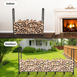 NEOCOZY 8FT Firewood Rack Outdoor with Cover, Heavy Duty Wood Holder with Log Carrier, Adjustable & Waterproof Log Holder Wood Storage Stand for Fireplace Patio Outdoor, Black NEOCOZY