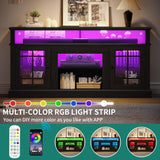 YITAHOME Black TV Stand for 75 Inch TV, LED Modern Entertainment Center with Adjustable Shelves and Glass Doors, 32'' Tall Television Stands TV Media Console Table for Living Room, Black YITAHOME