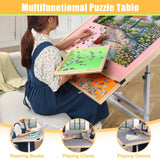 Pinikuyiro Pink Puzzle Table with Drawers and Wheels,Height Adjustable Jigsaw Puzzle Table with Metal Legs,Tilting Folding Puzzle Board for 1500 Pieces Puzzles Pinikuyiro
