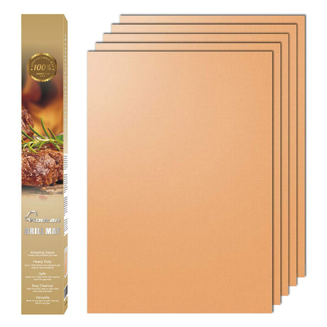 AOOCAN Copper Grill Mat Set of 5 - Non-Stick BBQ Outdoor Grill, Copper Grilling Mats Reusable and Easy to Clean, Works on Electric Grill Outdoor Gas Charcoal BBQ as Seen on TV-15.75 x 13 Inch Aoocan