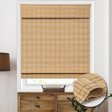 HIDODO Bamboo Blinds Shades for Windows Cordless Bamboo Roman Shades, Light Filtering Bamboo Roll Up Blind Window Treatment, 26" W x 64" L, Natural HIDODO