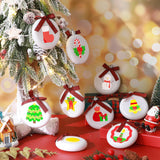 PullCrease 30 Pieces Blank Christmas Ornaments for Crafting, Sublimation Flat Ornaments DIY Matte White Ornaments Buffalo Plaid Bows Hanging Christmas Tree Balls for DIY Crafts (Silver Rope) PullCrease