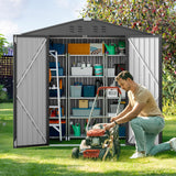 Gizoon Outdoor Storage Shed 6 x 4 FT, Galvanized Metal Garden Shed with Double Lockable Doors, Outdoor Storage Clearance for Backyard Patio Lawn-Dark Grey Gizoon