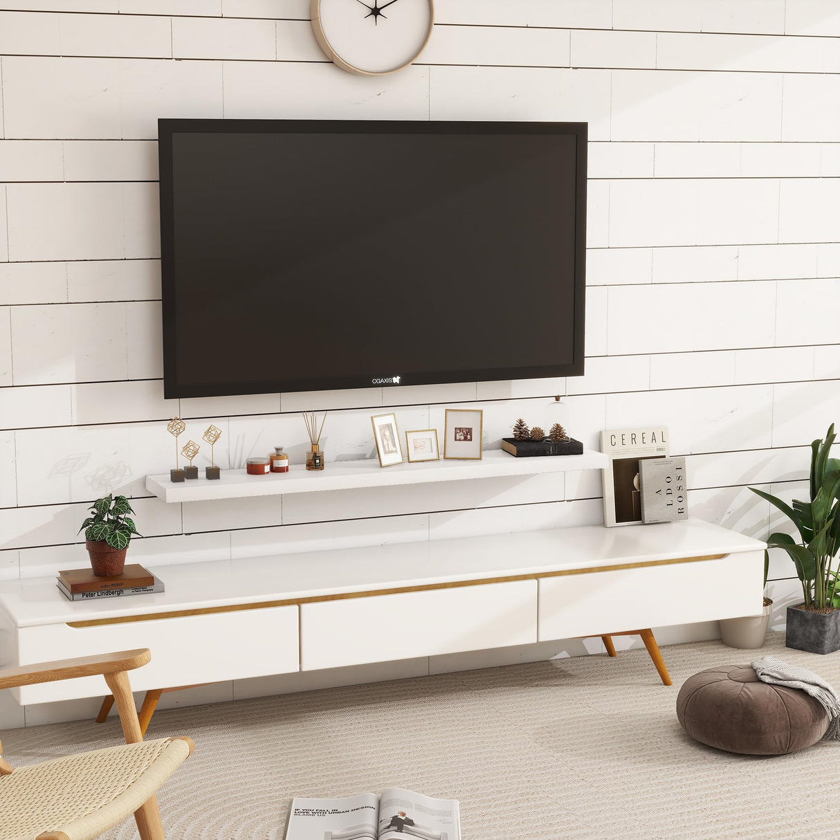 Heimlove Wood Floating Shelves for Wall,Fireplace Mantel Shelves,Rustic Farmhouse Floating Shelves 48 inch,Solid Pine Wood Wall Shelf for Bathroom,Bedroom,Living Room,Kitchen,Office Decor-White Heimlove