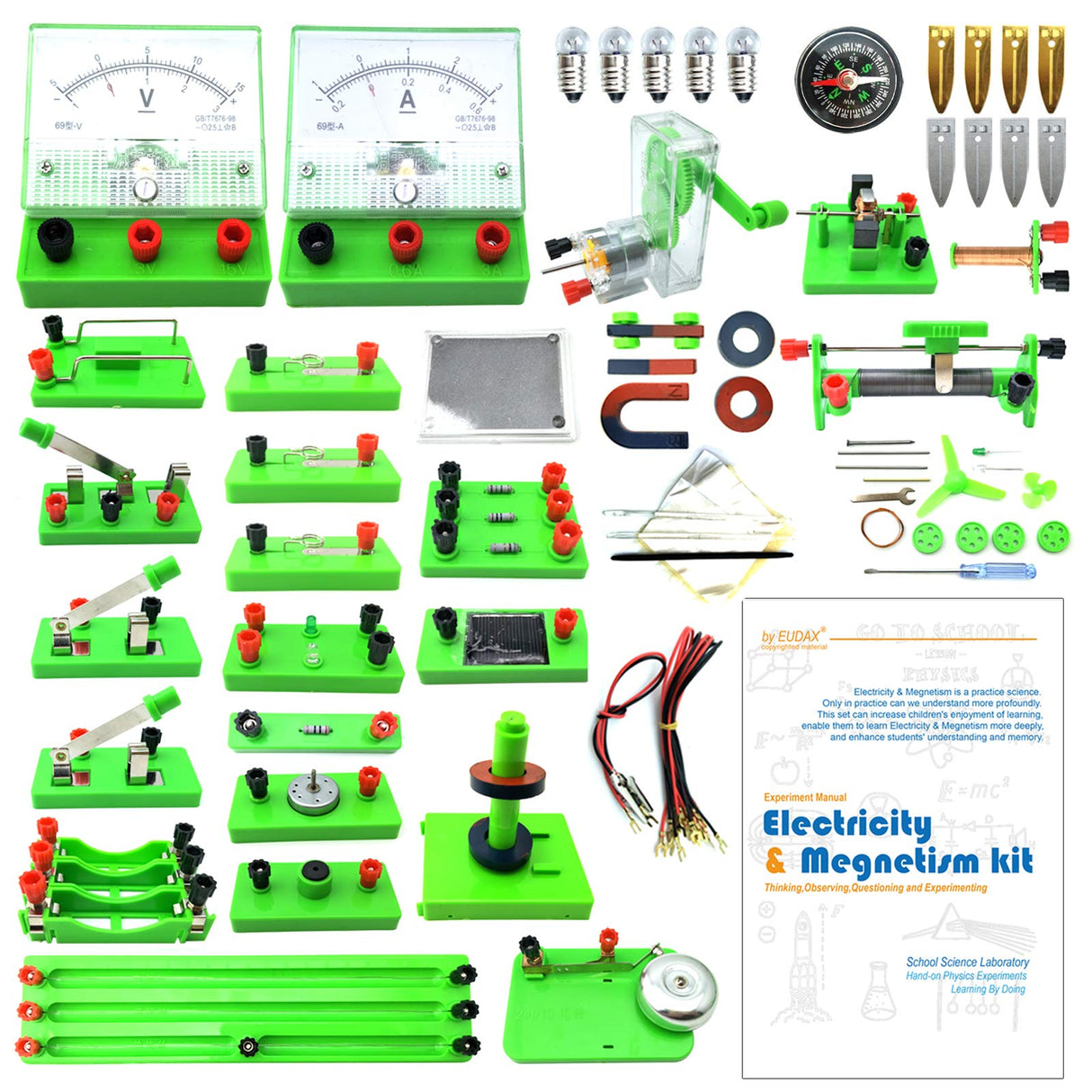 EUDAX School Physics Labs Basic Electricity Discovery Circuit and Magnetism Experiment kits for High School Students Electromagnetism Elementary Electronics EUDAX