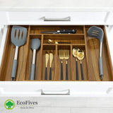 Luxury Acacia Kitchen Drawer Organizer - Silverware Organizer - Utensil Holder and Cutlery Tray with Grooved Drawer Dividers for Flatware and Kitchen Utensils (8 Slot), 17*12.4*2 inch EcoFives