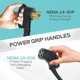 SBB 50-Amp 25Ft Extension Cord for RV and EV, 4-Prong 250-Volt, NEMA 14-50P to 14-50R 6/3, 8/1 STW AWG Gauge Power Cord with Grip Handles and Carry Bag SMART BAR