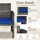 Goplus 4-Piece Rattan Patio Furniture Set, Outdoor Wicker Conversation Sofa with Weather Resistant Cushions and Tempered Glass Tabletop for Lawn Backyard Pool Garden (Blue) Goplus